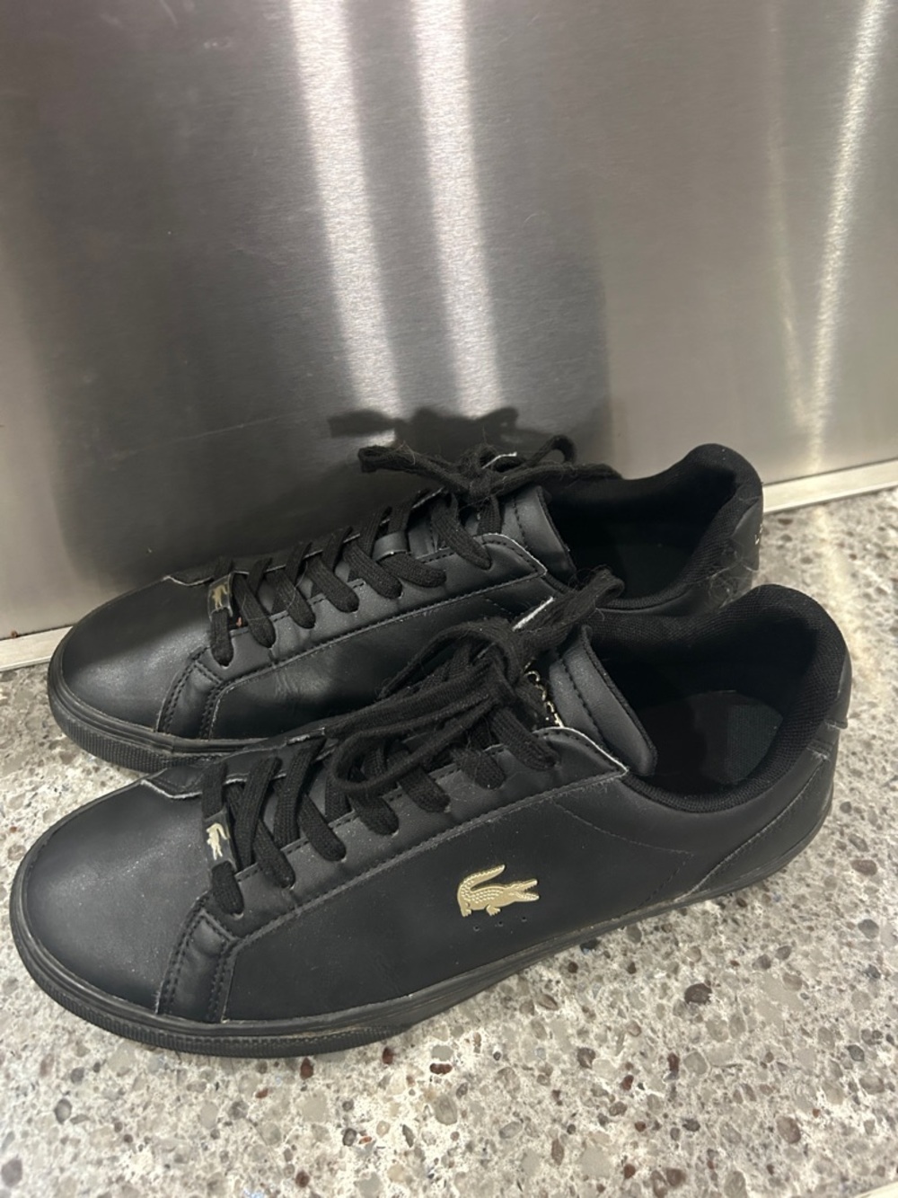 Lacoste Black Sneakers with Gold Croc Accent